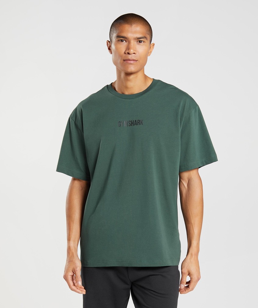 Obsidian Green Men\'s Gymshark Outline Oversized T-Shirts | USA-01928