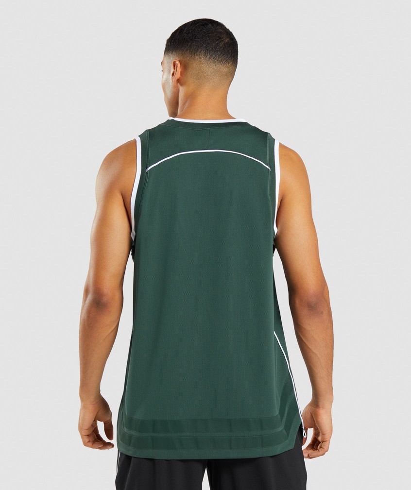 Obsidian Green / White Men's Gymshark Recess Basketball Tank | USA-94352