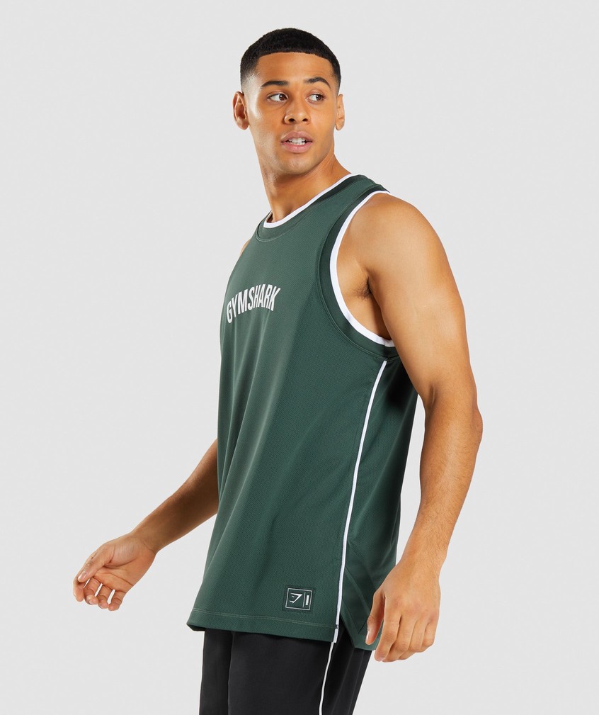 Obsidian Green / White Men's Gymshark Recess Basketball Tank | USA-94352