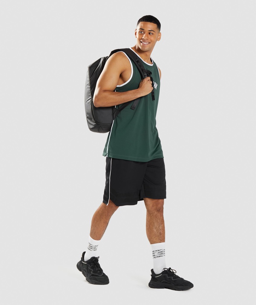 Obsidian Green / White Men's Gymshark Recess Basketball Tank | USA-94352