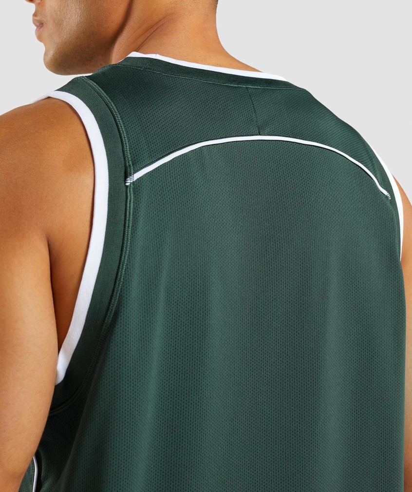 Obsidian Green / White Men's Gymshark Recess Basketball Tank | USA-94352