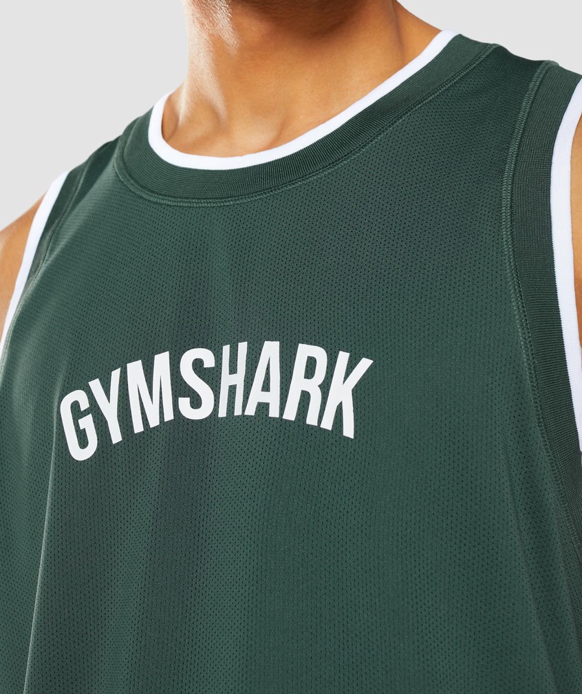 Obsidian Green / White Men's Gymshark Recess Basketball Tank | USA-94352