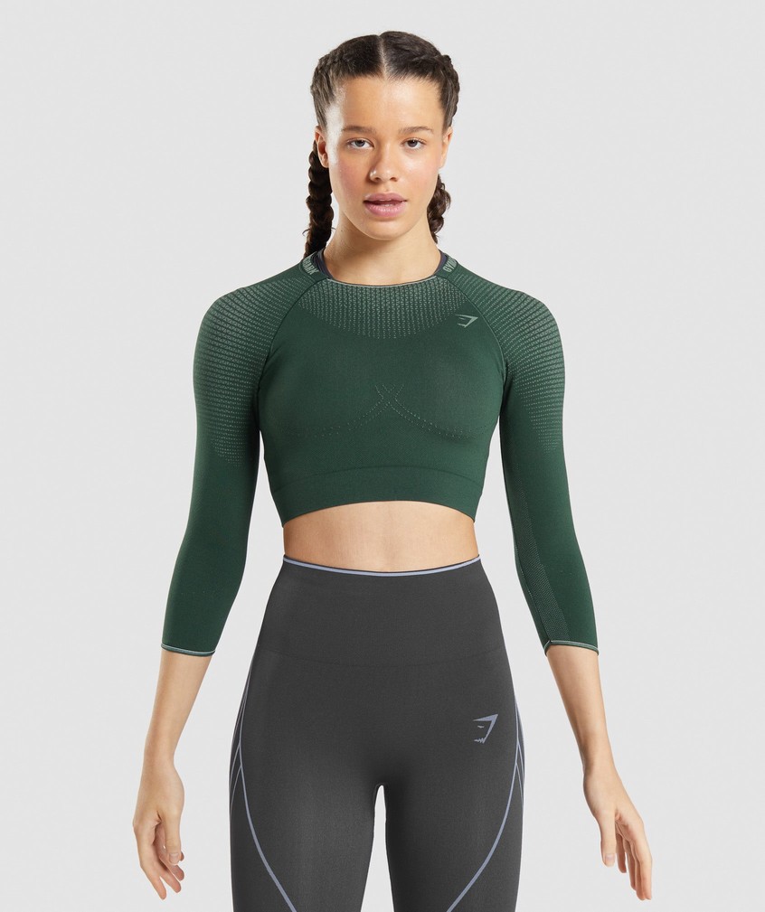 Obsidian Green Women\'s Gymshark Apex Seamless Crop Top T-Shirts | USA-38042