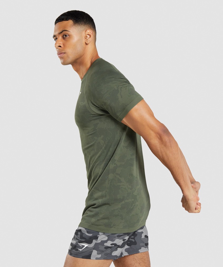 Olive / Black Men's Gymshark Geo Seamless T-Shirts | USA-72913