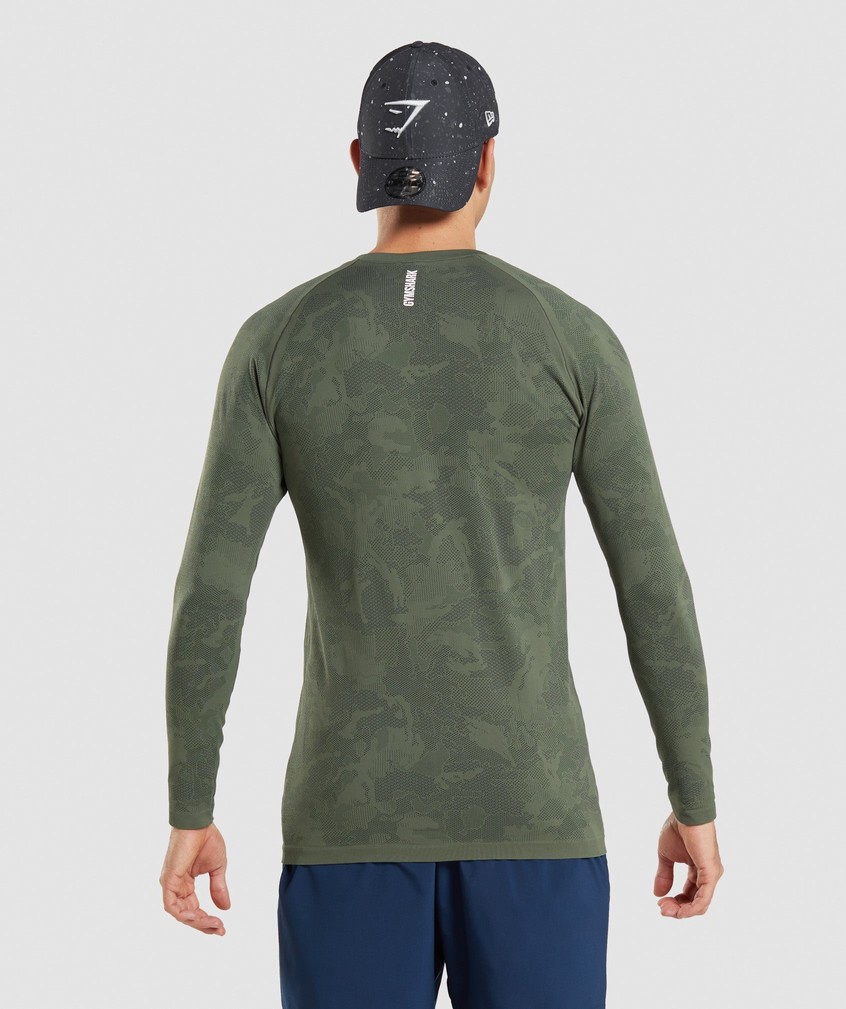 Olive / Black Men's Gymshark Geo Seamless Long Sleeve T-Shirts | USA-95684