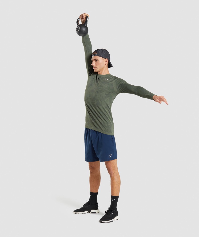 Olive / Black Men's Gymshark Geo Seamless Long Sleeve T-Shirts | USA-95684