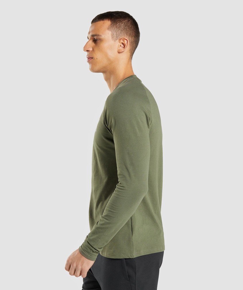 Olive Men's Gymshark Apollo Long Sleeve T-Shirts | USA-62943