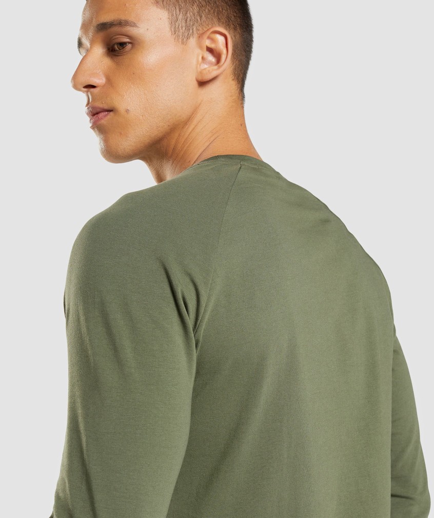 Olive Men's Gymshark Apollo Long Sleeve T-Shirts | USA-62943