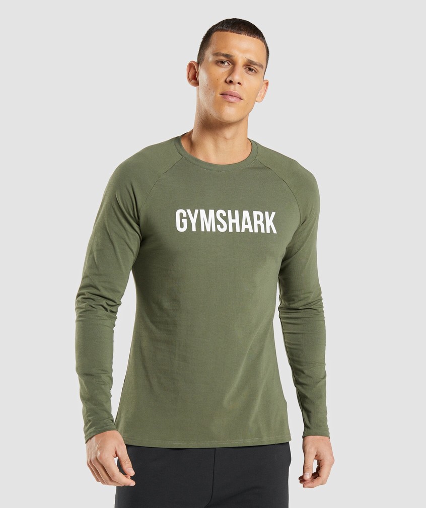 Olive Men\'s Gymshark Apollo Long Sleeve T-Shirts | USA-62943