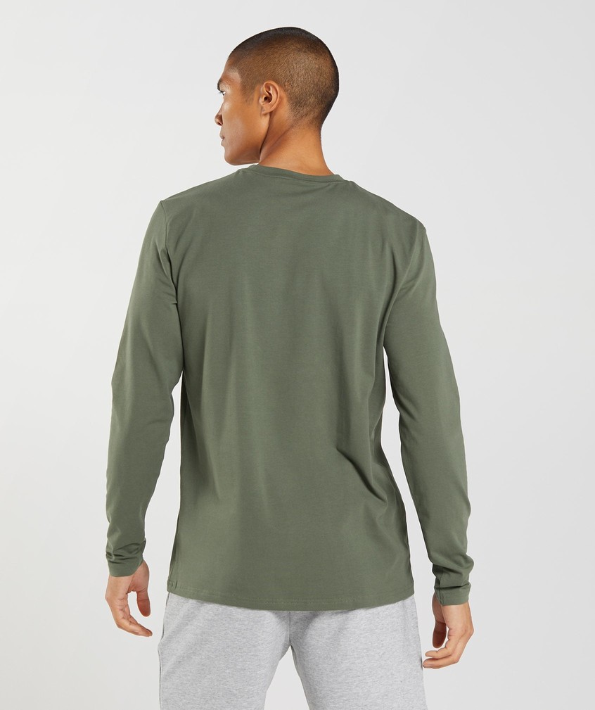 Olive Men's Gymshark Block Long Sleeve T-Shirts | USA-29068