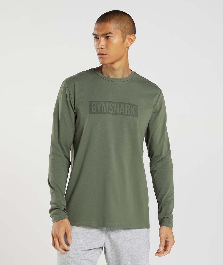 Olive Men\'s Gymshark Block Long Sleeve T-Shirts | USA-29068