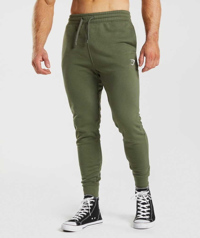 Olive Men\'s Gymshark Crest Joggers | USA-75916