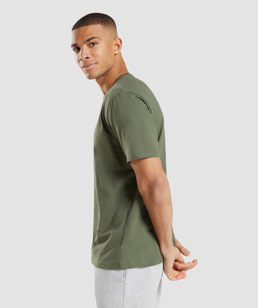 Olive Men's Gymshark Crest T-Shirts | USA-76241