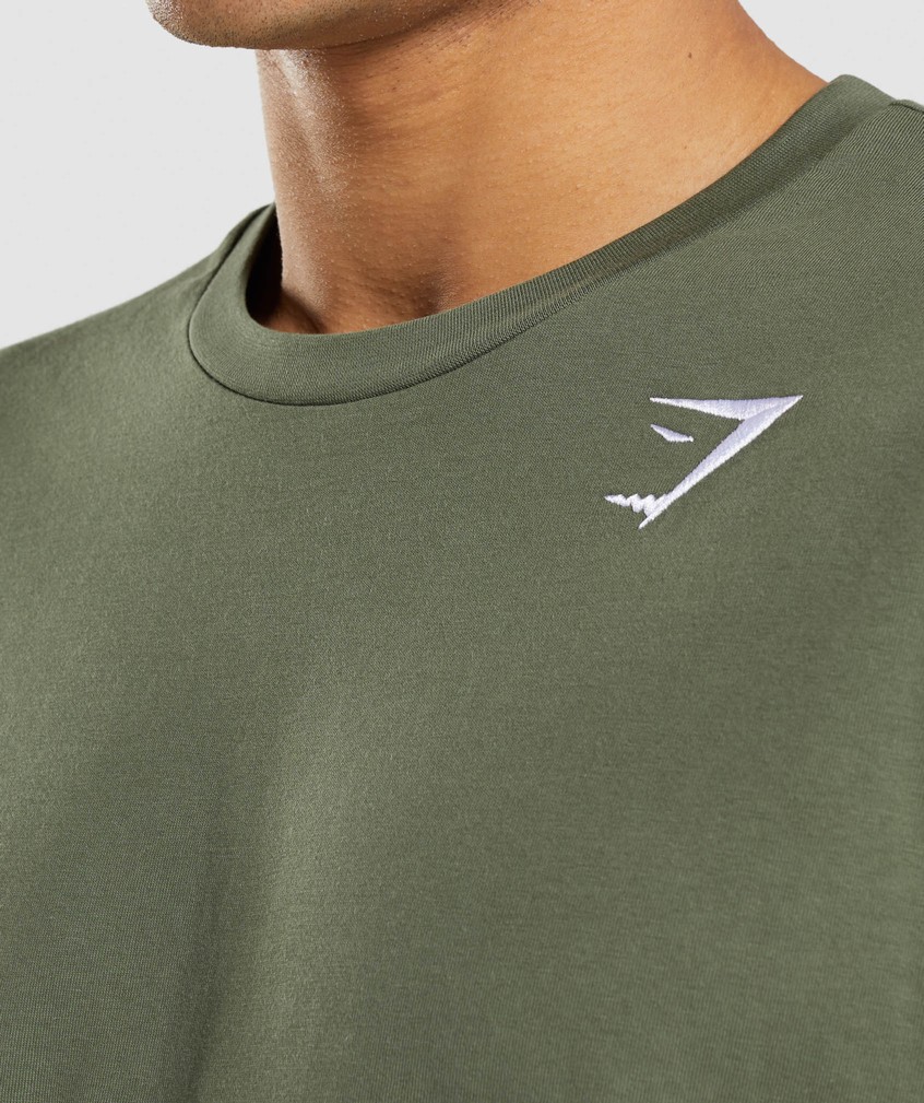 Olive Men's Gymshark Crest T-Shirts | USA-76241