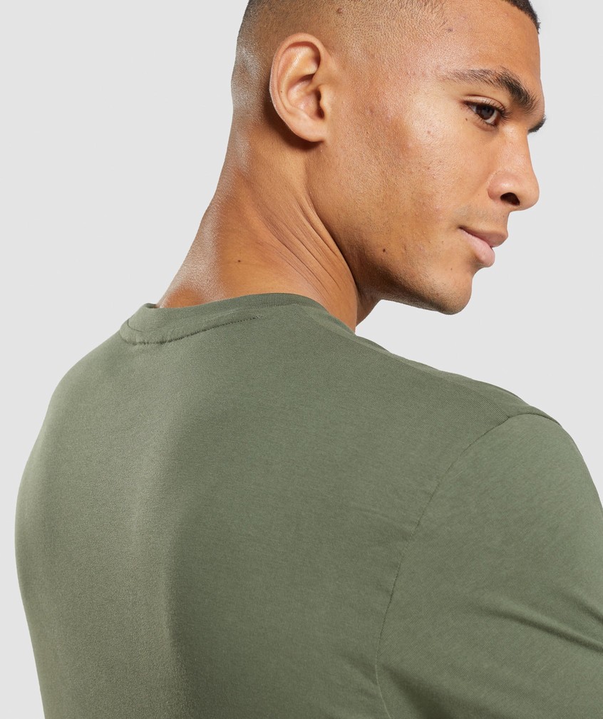 Olive Men's Gymshark Crest T-Shirts | USA-76241