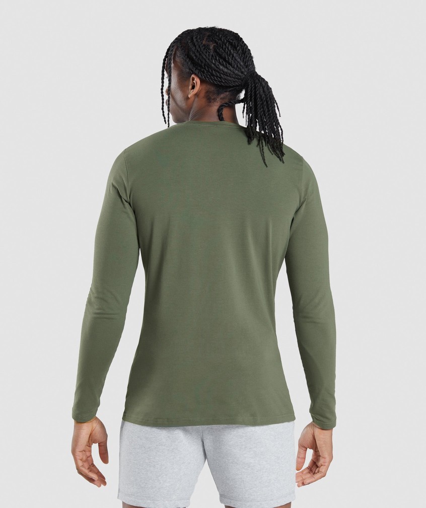 Olive Men's Gymshark Essential Long Sleeve T-Shirts | USA-69537