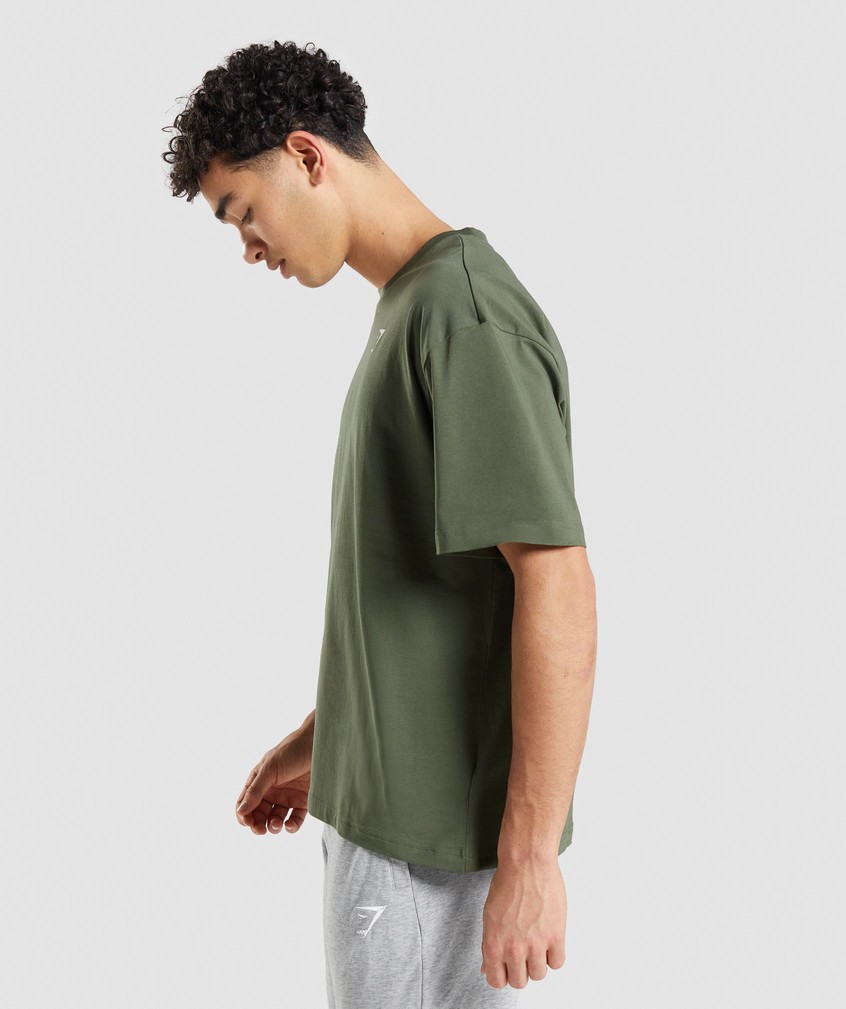 Olive Men's Gymshark Essential Oversized T-Shirts | USA-37961