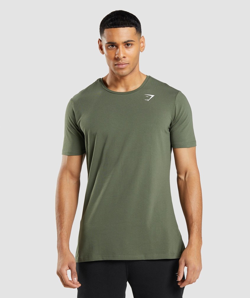 Olive Men\'s Gymshark Essential T-Shirts | USA-08947