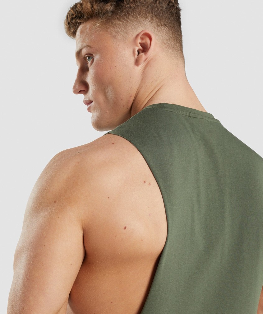 Olive Men's Gymshark Leg Day Drop Arm Tank | USA-54301