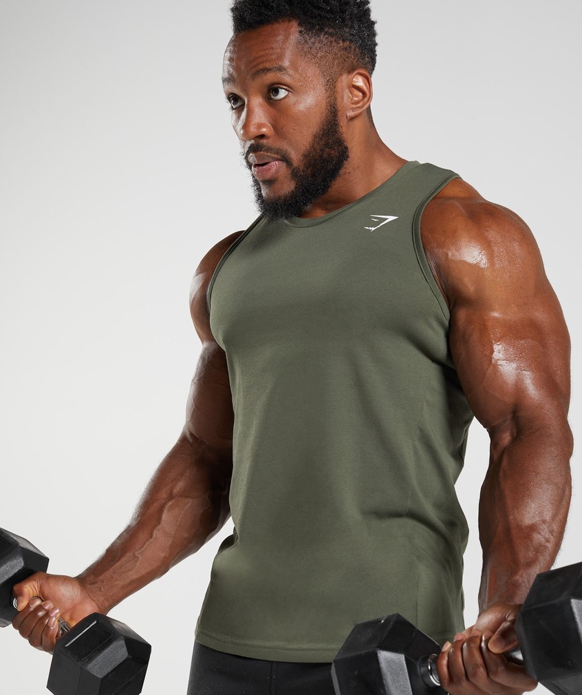 Olive Men's Gymshark React Tank | USA-07245