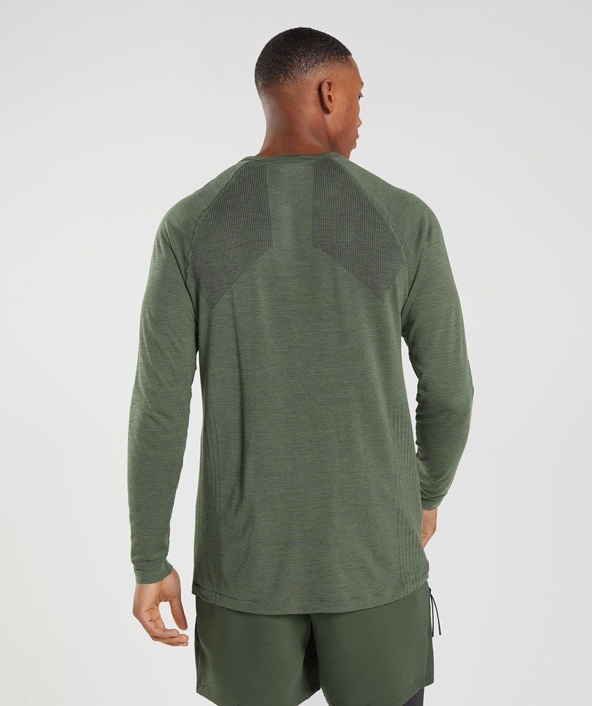 Olive Men's Gymshark Retake Seamless Long Sleeve T-Shirts | USA-42809