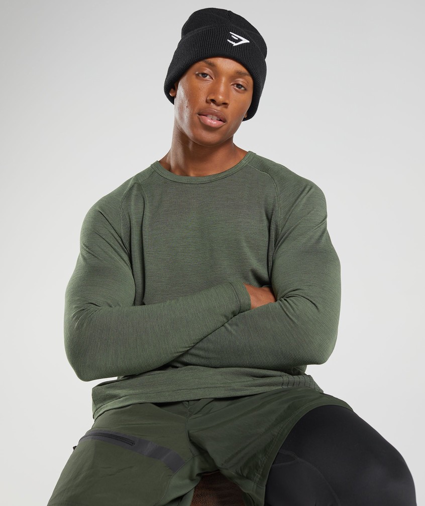 Olive Men's Gymshark Retake Seamless Long Sleeve T-Shirts | USA-42809