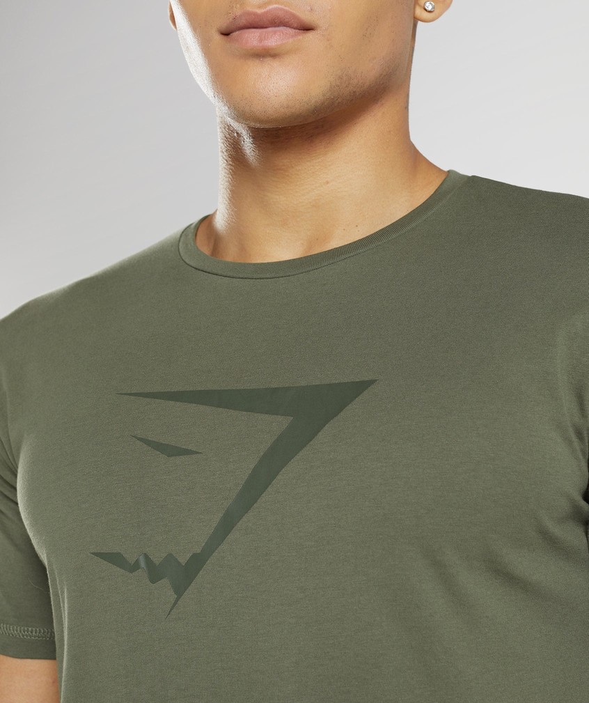 Olive Men's Gymshark Sharkhead Infill T-Shirts | USA-06519