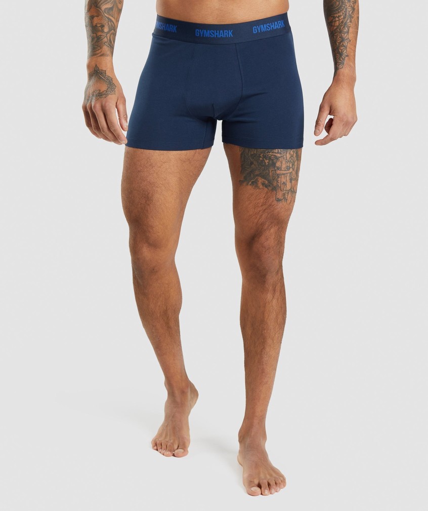 Olive / Navy Men's Gymshark Boxers 2pk Panties | USA-94103