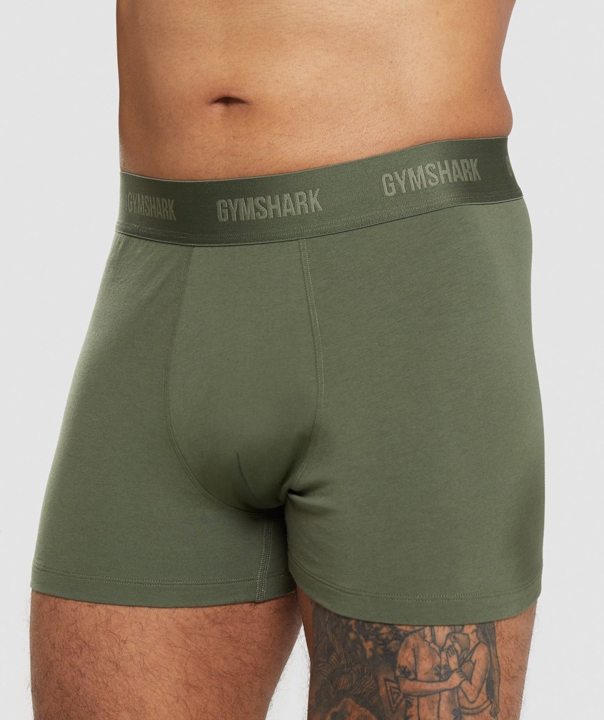 Olive / Navy Men's Gymshark Boxers 2pk Panties | USA-94103