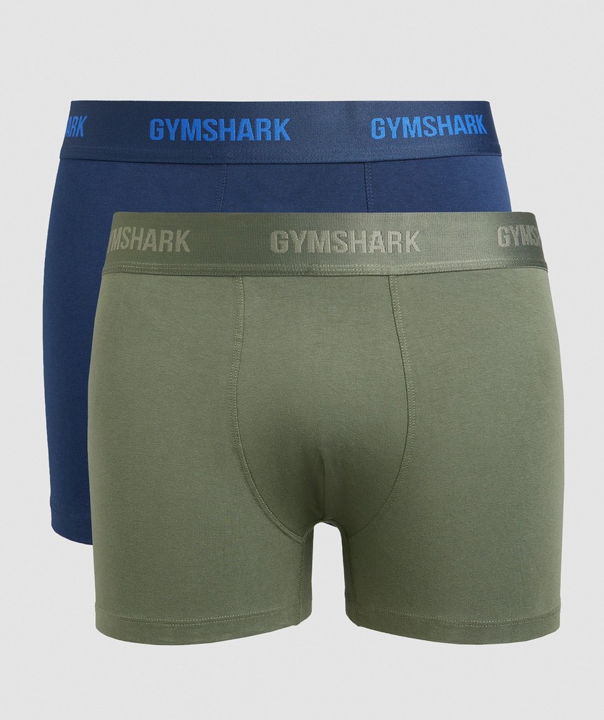 Olive / Navy Men\'s Gymshark Boxers 2pk Panties | USA-94103