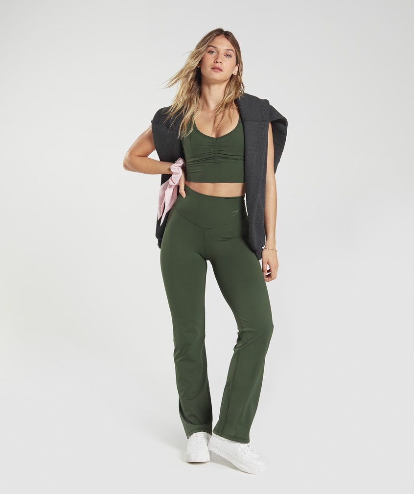 Olive Women's Gymshark Elevate Flared Leggings Joggers | USA-87605