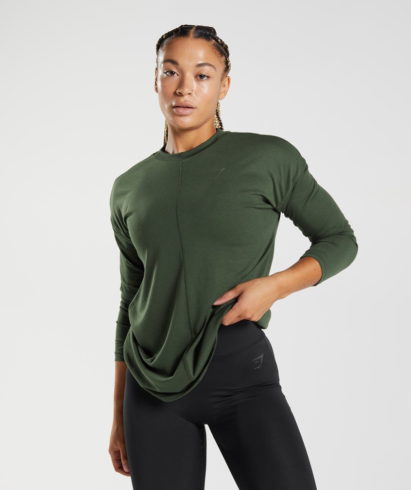 Olive Women\'s Gymshark GS Power Long Sleeve T-Shirts | USA-96381