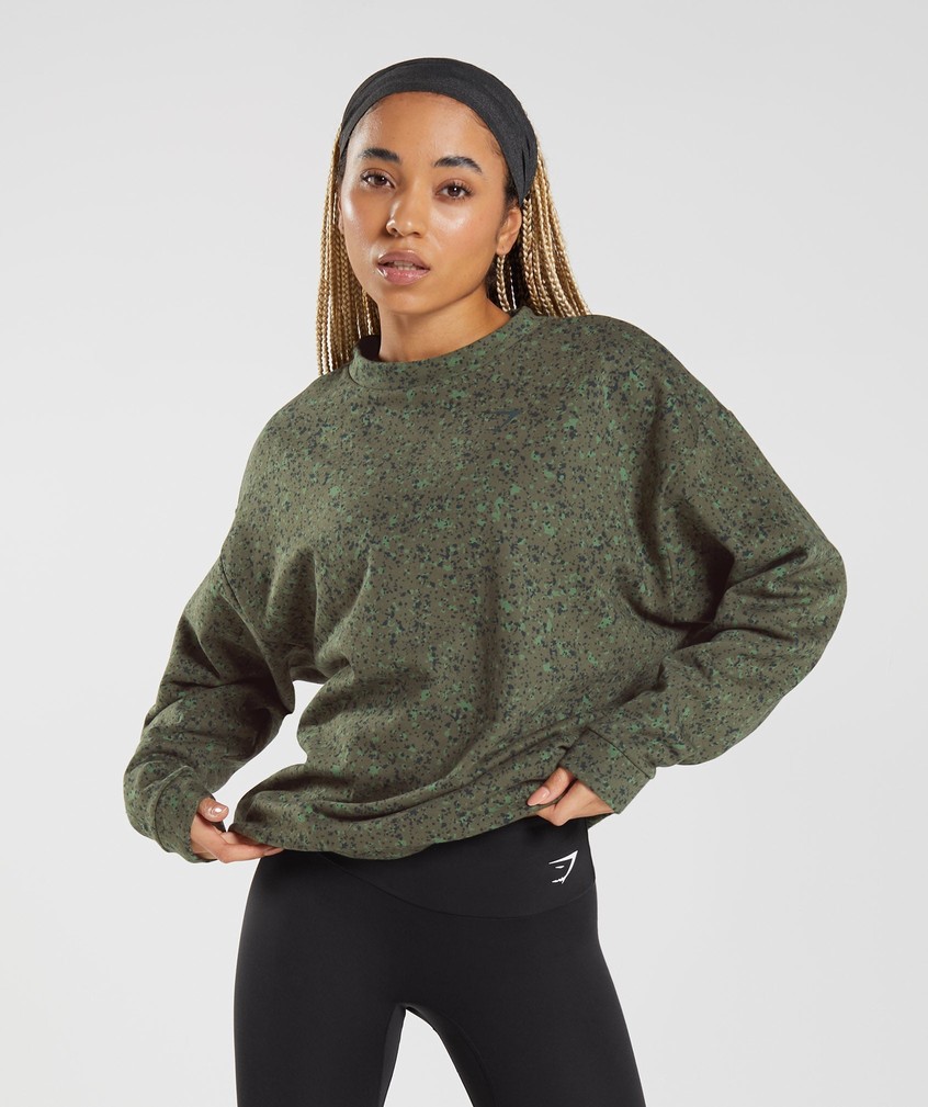 Olive Women\'s Gymshark Mineral Print Swea Pullover | USA-07243