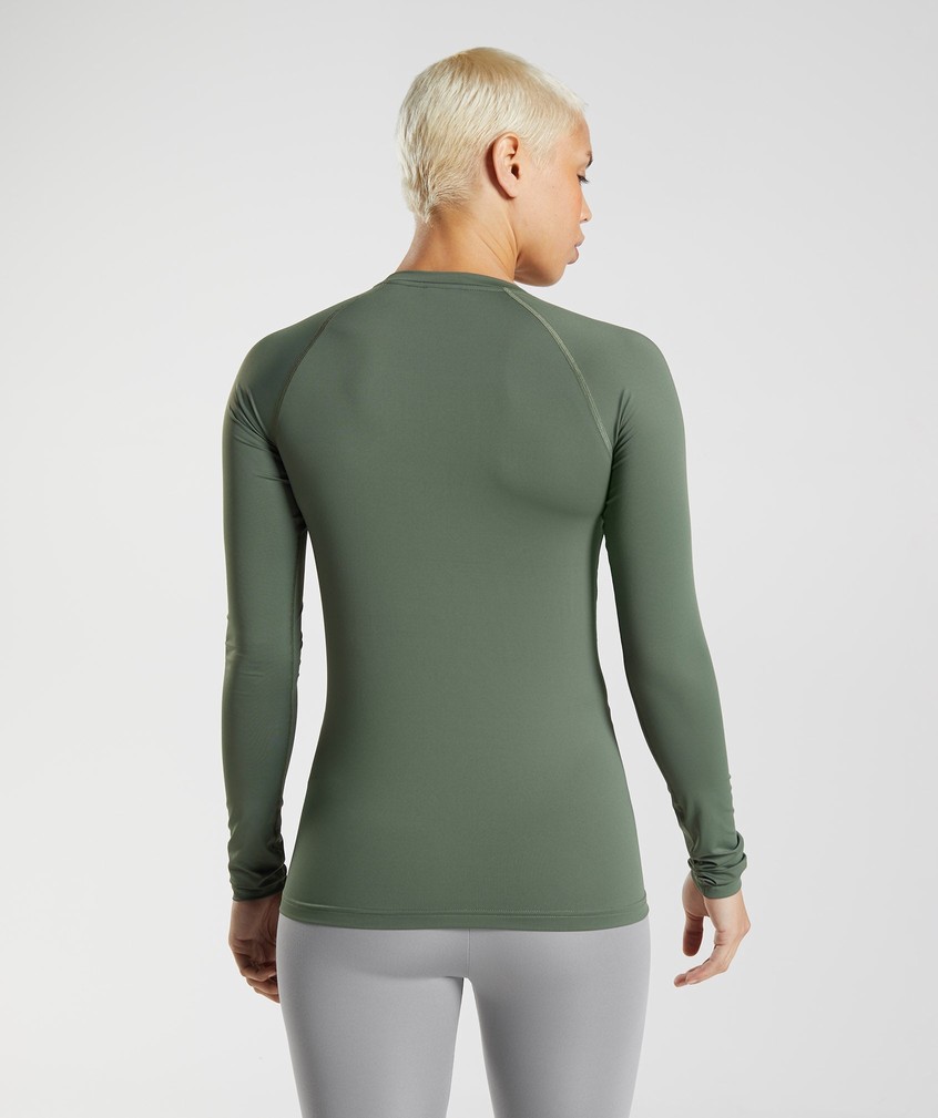 Olive Women's Gymshark Training Baselayer Long Sleeve Top T-Shirts | USA-42019