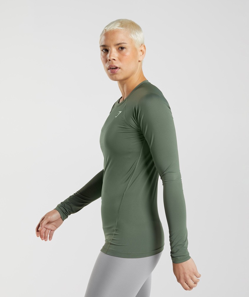 Olive Women's Gymshark Training Baselayer Long Sleeve Top T-Shirts | USA-42019