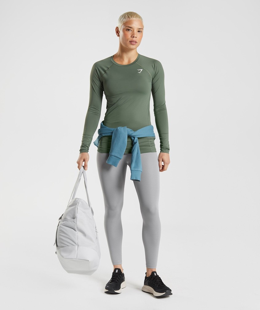 Olive Women's Gymshark Training Baselayer Long Sleeve Top T-Shirts | USA-42019