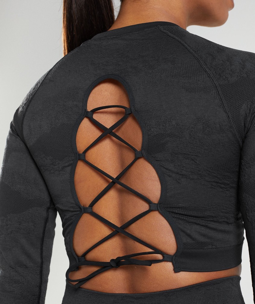 Orange / Black Grey Women's Gymshark Adapt Camo Seamless Lace Up Back Top T-Shirts | USA-63152