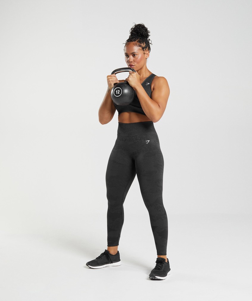 Orange / Black Grey Women's Gymshark Adapt Camo Seamless Leggings | USA-84697