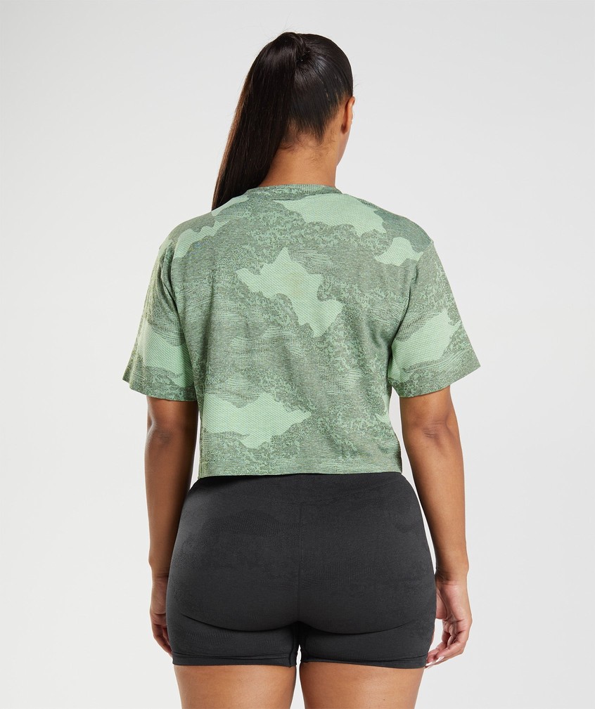 Orange / Green / Olive Women's Gymshark Adapt Camo Seamless Crop Top T-Shirts | USA-52340