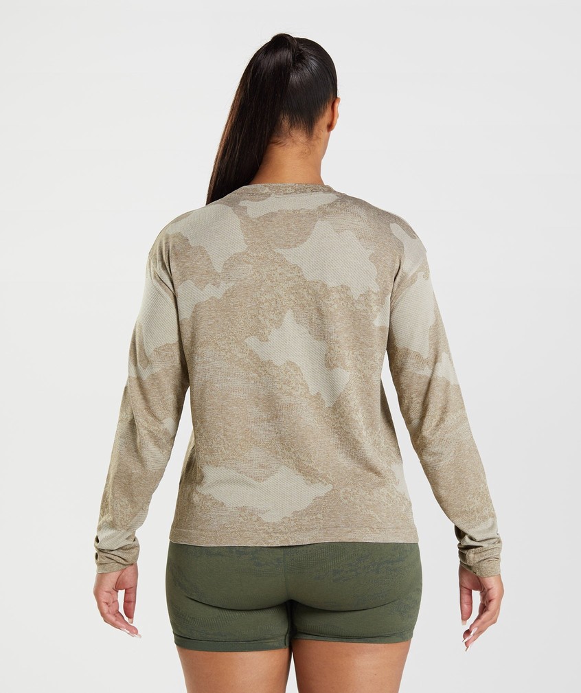 Orange / Grey / Brown Women's Gymshark Adapt Camo Seamless Long Sleeve Top T-Shirts | USA-17902