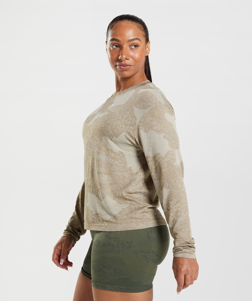 Orange / Grey / Brown Women's Gymshark Adapt Camo Seamless Long Sleeve Top T-Shirts | USA-17902