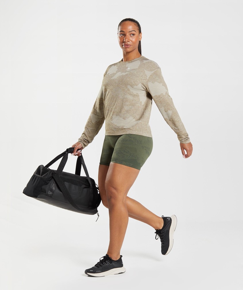 Orange / Grey / Brown Women's Gymshark Adapt Camo Seamless Long Sleeve Top T-Shirts | USA-17902