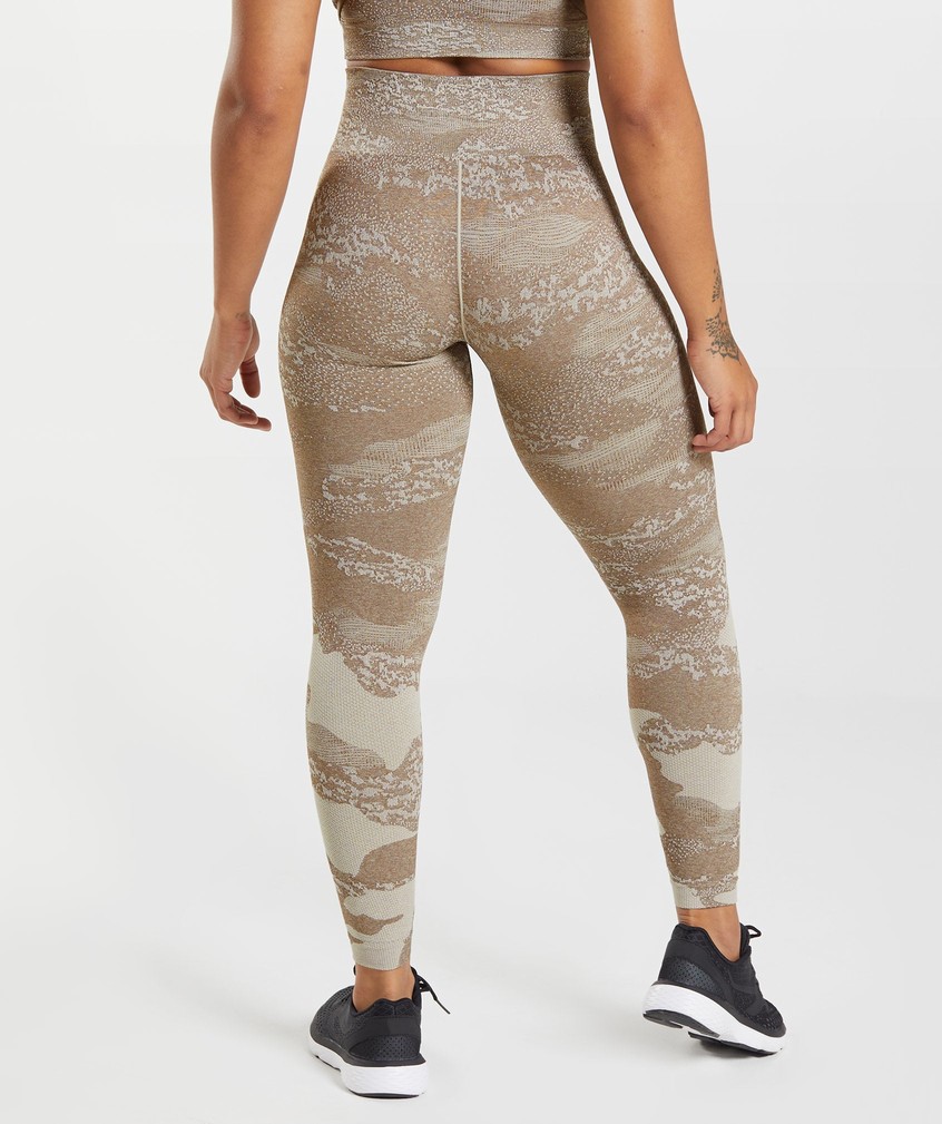 Orange / Grey / Brown Women's Gymshark Adapt Camo Seamless Leggings | USA-74123