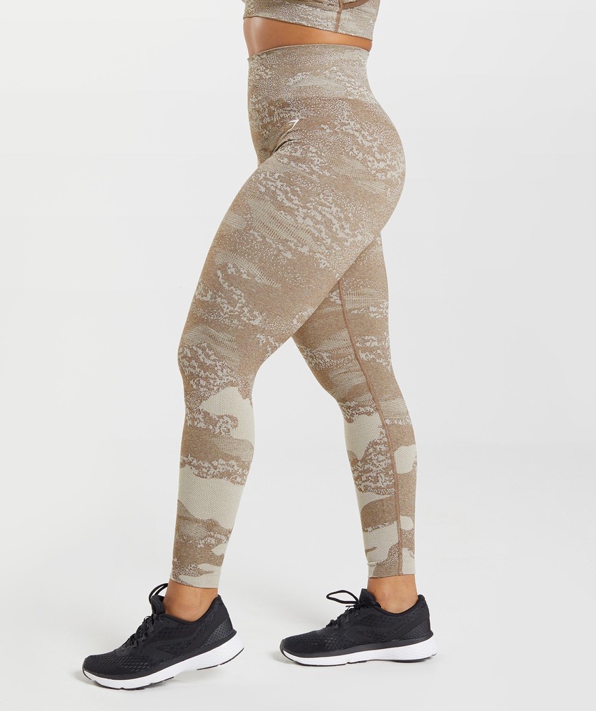 Orange / Grey / Brown Women's Gymshark Adapt Camo Seamless Leggings | USA-74123