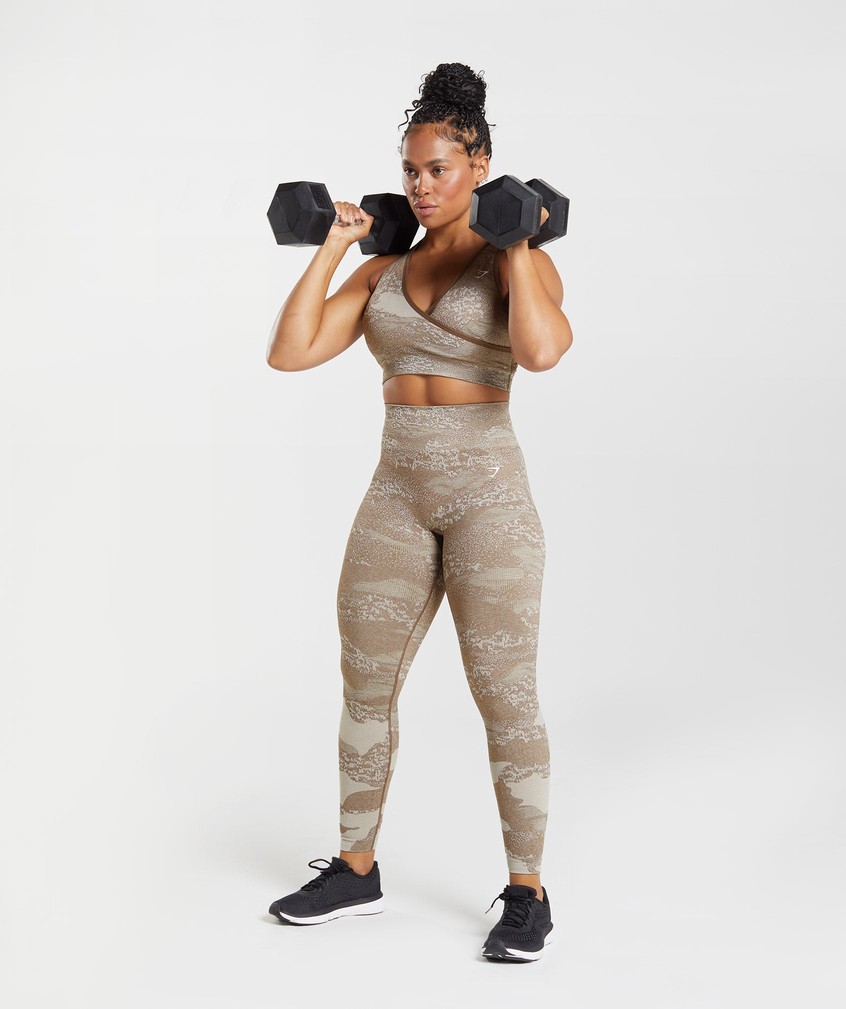 Orange / Grey / Brown Women's Gymshark Adapt Camo Seamless Leggings | USA-74123