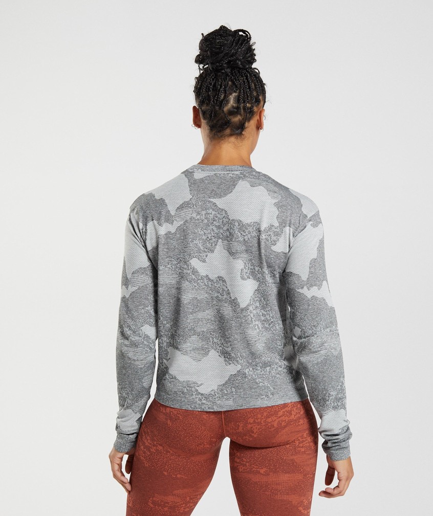 Orange / Light Grey / Black Women's Gymshark Adapt Camo Seamless Long Sleeve Top T-Shirts | USA-03854