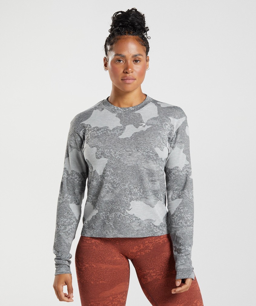 Orange / Light Grey / Black Women\'s Gymshark Adapt Camo Seamless Long Sleeve Top T-Shirts | USA-03854