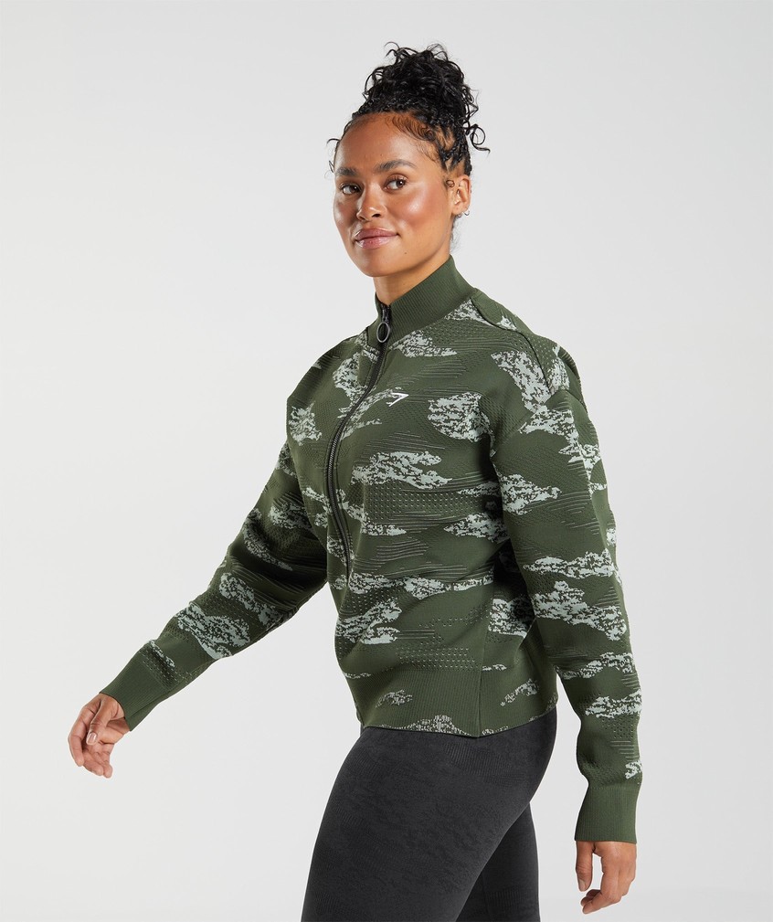 Orange / Olive / Green Women's Gymshark Adapt Camo Seamless Track Jackets | USA-40731