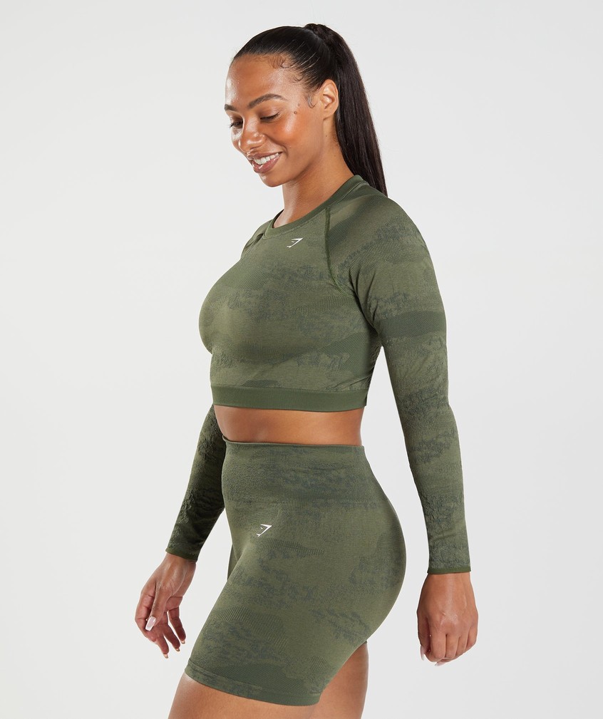 Orange / Olive Women's Gymshark Adapt Camo Seamless Lace Up Back Top T-Shirts | USA-46831