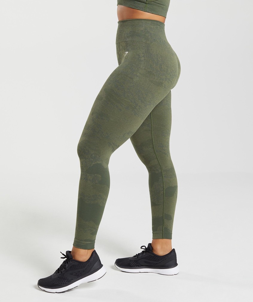 Orange / Olive Women's Gymshark Adapt Camo Seamless Leggings | USA-73695